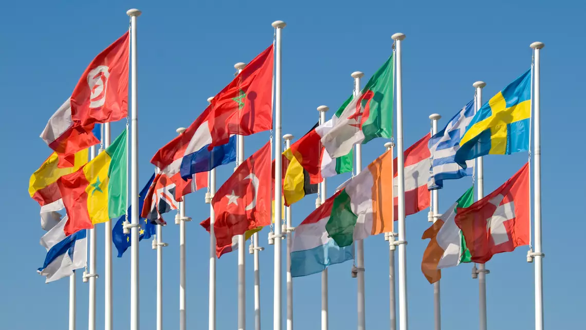 European flags on poles